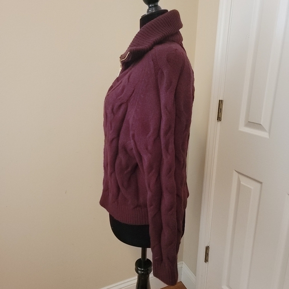 Talbots Burgundy Large Cable Knit Zip Up Sweater Jacket Size XLP - Picture 3 of 5